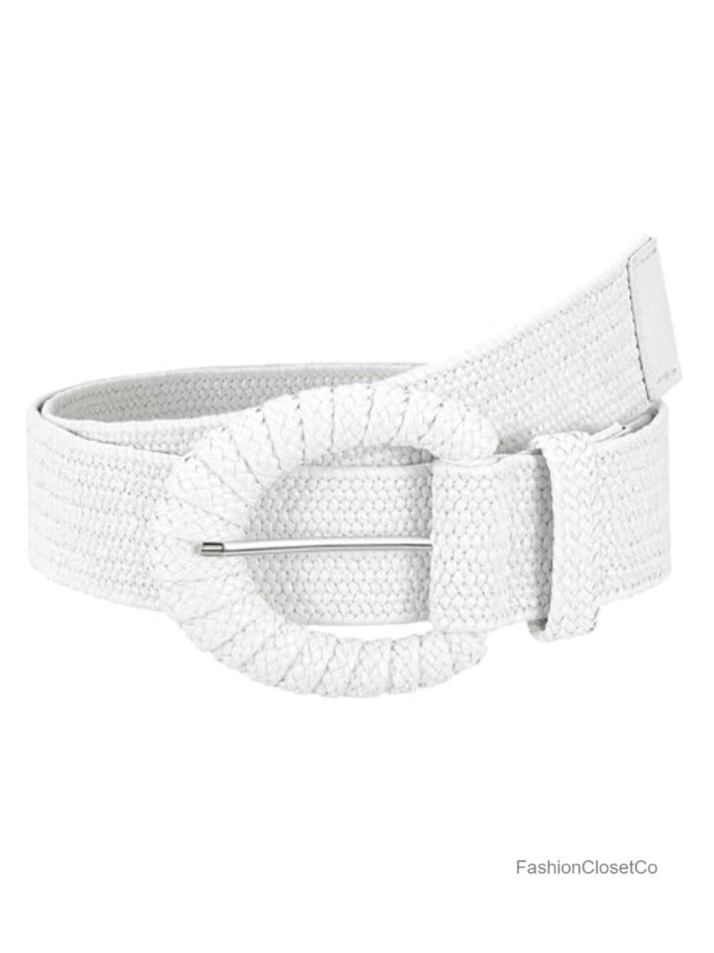 Women's Straw Woven Stretchy Boho Belt with Raffia Rattan Oval Buckle